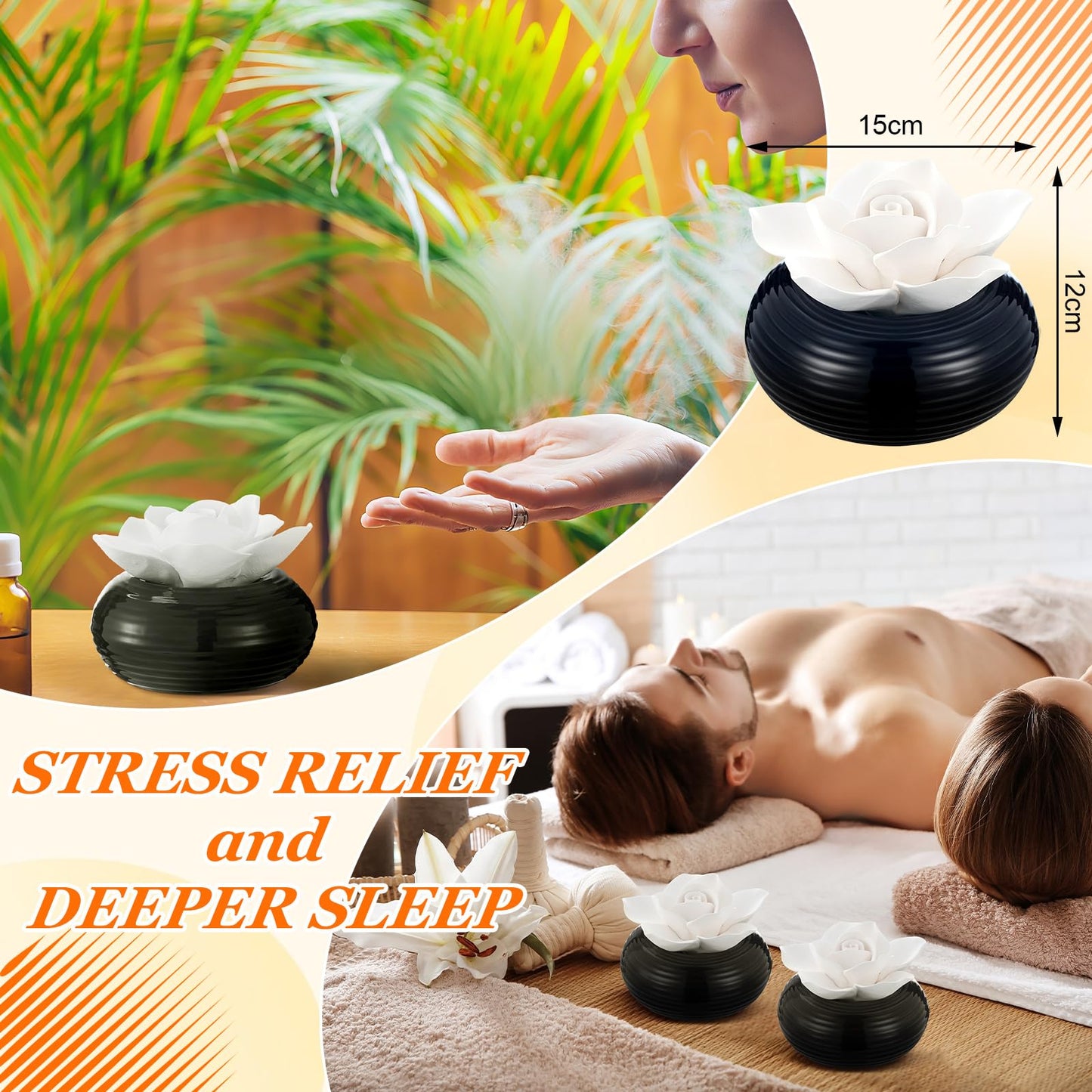 Honeydak 1 Pcs Reedless Ceramic Diffuser Set, Porcelain White Flower Aromatherapy Essential Oil Diffuser for Home Office Bathroom Tabletop Decor, Non-Electric, Valentines Day Gift (Camellia)