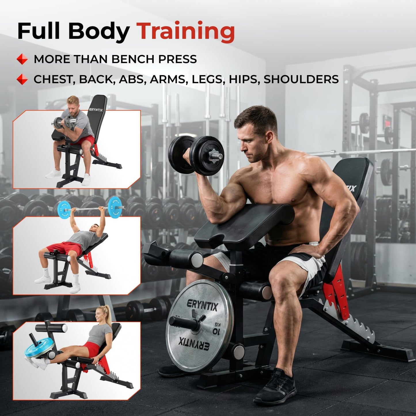 Eryntix Adjustable Leg Extension and Curl Machine, Foldable Pro Heavy-Duty Weight Bench, 1600LBS Workout Bench, 21-Position Multifunctional Weight Benchs, Iscc Plus Certified for Home Gym(M1 Pro)