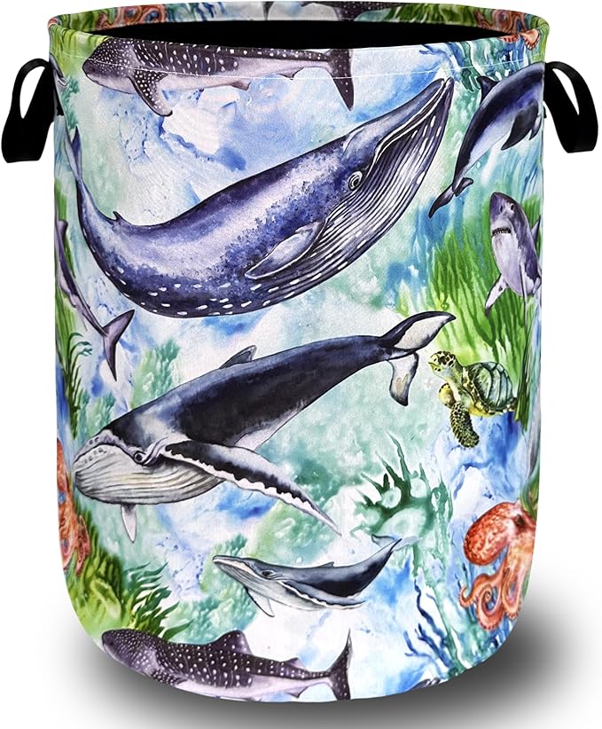 Colorful Whale Laundry Hamper Cute Ocean Octopus Laundry Basket