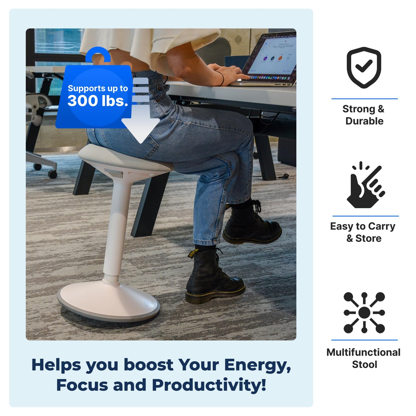 Backerz Standing Desk Stool Chair, Height Adjustable Stool 21-31 inch for Office and Classroom, Swivel Stool, Anti-Slip Bottom Ergonomic Wobble Stool with Rocking Motion, Black
