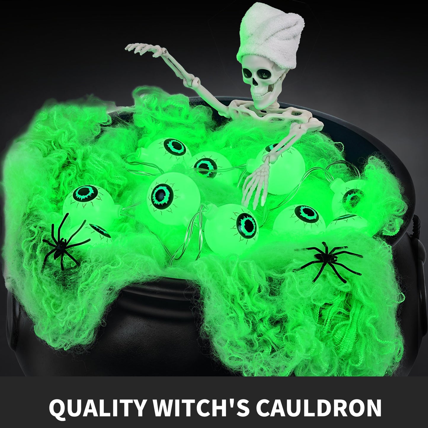 Halloween Decorations Outdoor Indoor,Large Witches Cauldron on 52" Tripod with String Lights, Skeleton and Eyeballs,Hocus Pocus Decor,Witches Cauldron for Yard Patio Garden Lawn Decorations.