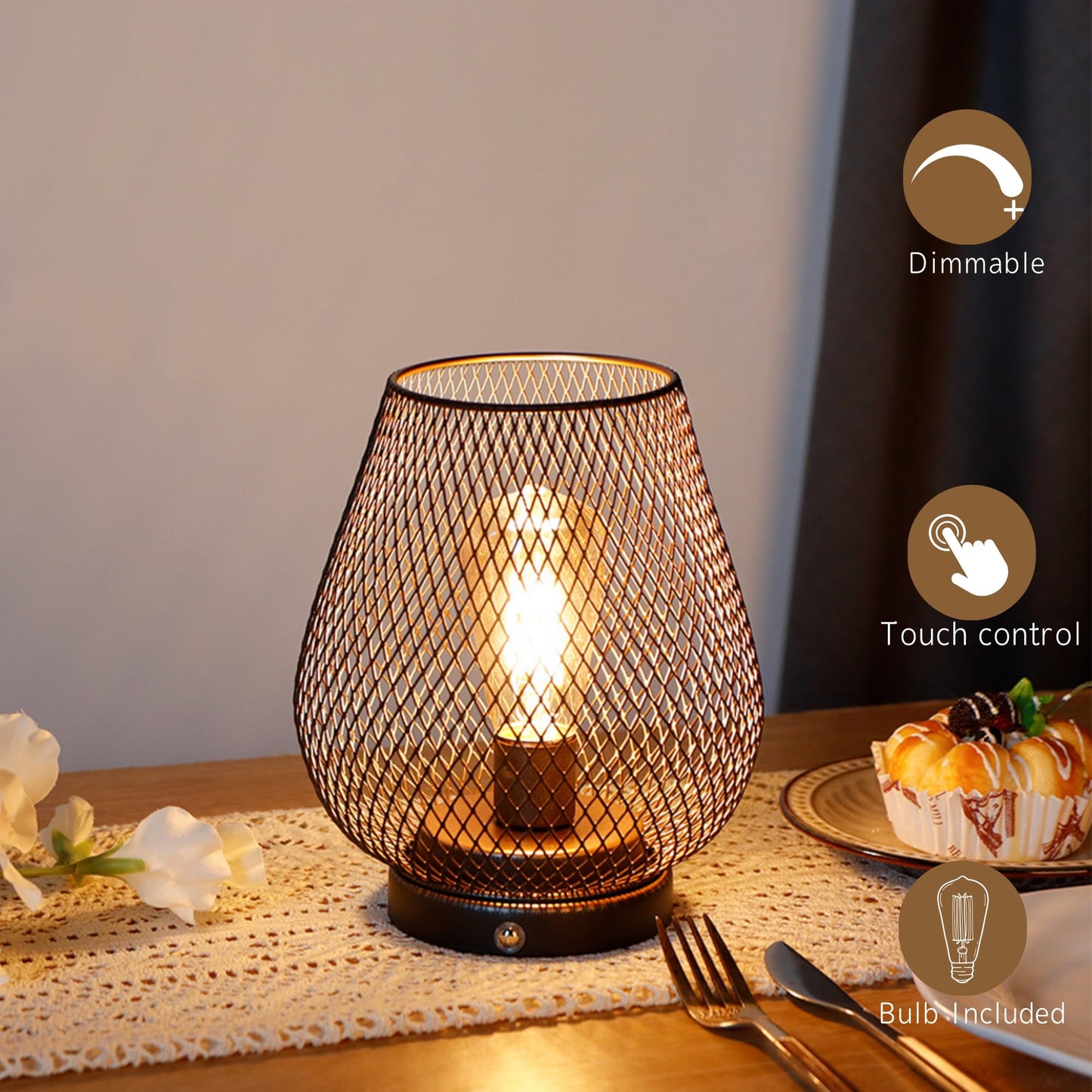 JHY DESIGN Dimmable Touch Bedside Table Lamp Rechargeable Battery Powered Lamp with LED Bulb Cordless Accent Lamp for Weddings Parties Patio Events for Indoors Outdoors(Metal Base, Bronze Egg)