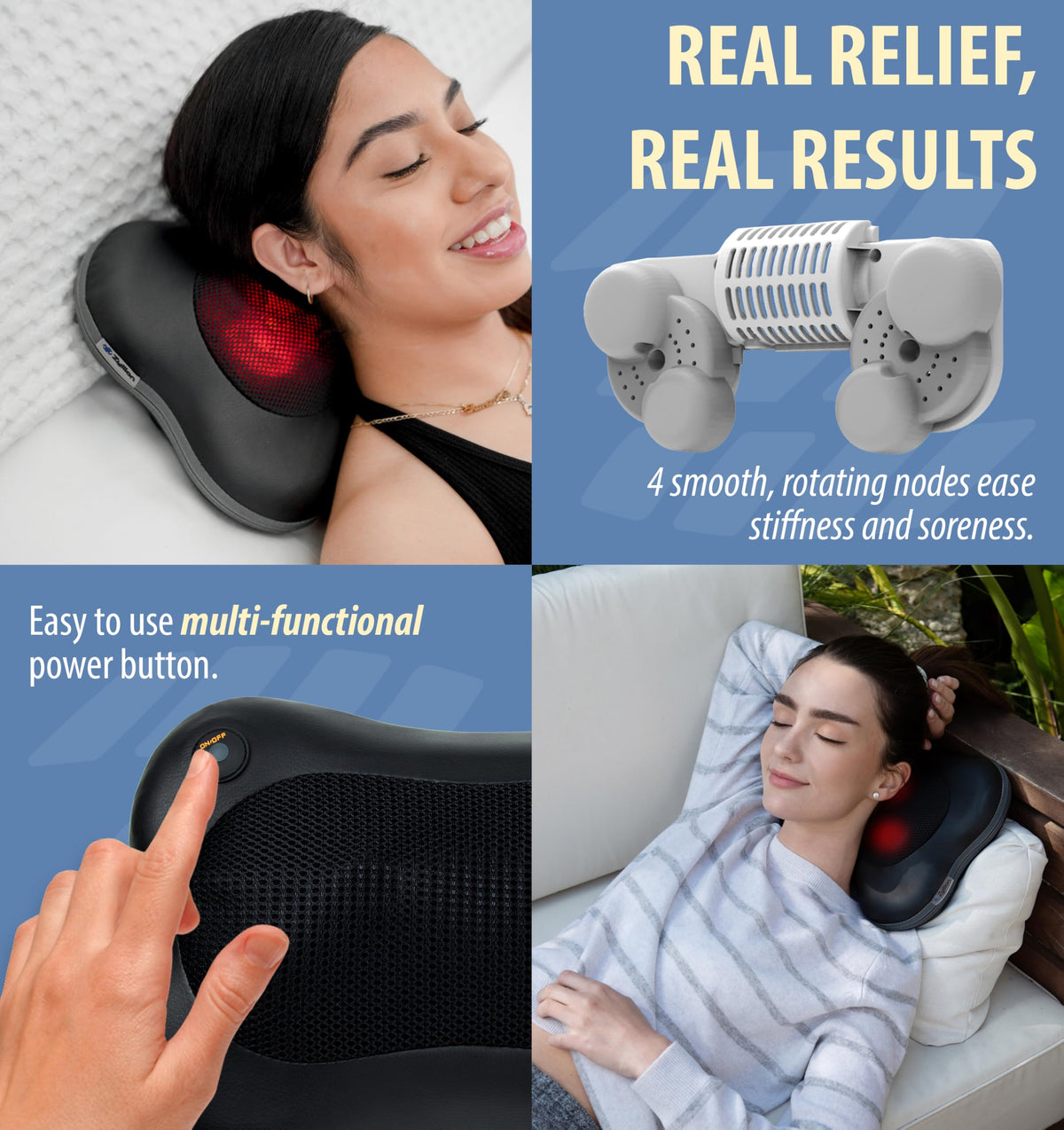 Zyllion Shiatsu Back and Neck Massager with Heat (FSA HSA Eligible) 3D Kneading Deep Tissue Massage Pillow for Muscle Pain Relief, Arthritis, Sciatica, Plantar Fasciitis on Shoulder, Leg, Foot ZMA-13