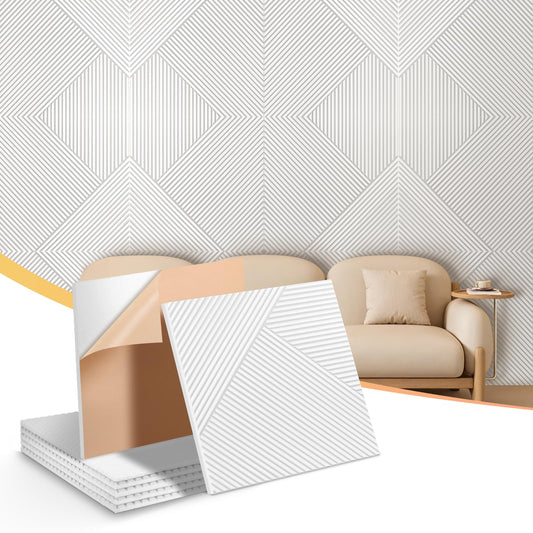 Laapee Self-Adhesive Acoustic Panels 6-Pack, Covers 24 Sq Ft - 23.6"x23.6" Sound Proof Wall Panels, White Wood Grain Decor, 25dB Noise Reduction, No Tools DIY for Home Office & Bedroom