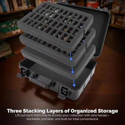 CASEMATIX Hard Shell Miniature Carrying Case - 80 Slot Figurine Miniature Storage Case with Customizable Foam Layer for Large Miniatures Compatible with Warhammer 40k, DnD & More!