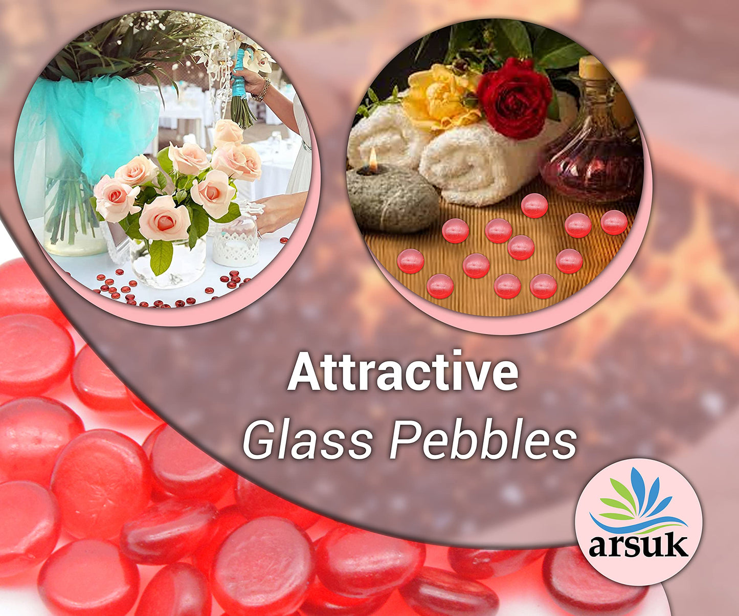 ARSUK 2LB Red Glass Pebbles for Vase Fillers, Aquarium Gravel, Decorative Stones for Crafts, Fish Tanks, Plant Pots, Wedding, Garden, Home Decor – Flat Glass Marbles (Red, 2LB)