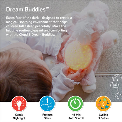 Cloud B Mini Night Light Soothing Star Projector | Soft Brightness | 3 Colours | 1 Constellation | Auto Shut-Off | Unicorn Plush Night Light Dream Buddies Ella The Unicorn