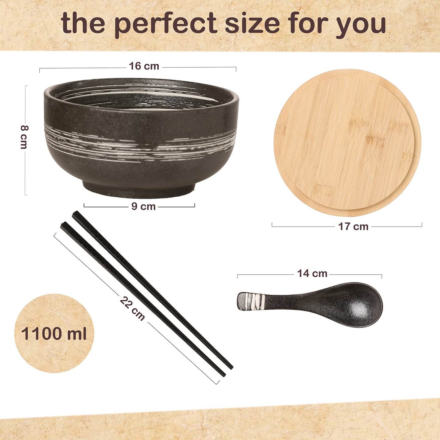 Cteaffee Ceramic Ramen Bowl Set, 38 OZ, Japanese Style, Durable, Microwave & Dishwasher Safe, Includes Spoon & Chopsticks (6), Blue