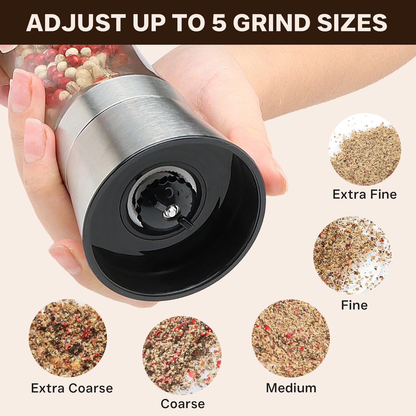 Premium Stainless Steel Salt and Pepper Grinder Set of 4 - Adjustable Ceramic Sea Salt Grinder & Pepper Grinder - Glass Salt and Pepper Shakers - Pepper Mill & Salt Mill W/Funnel