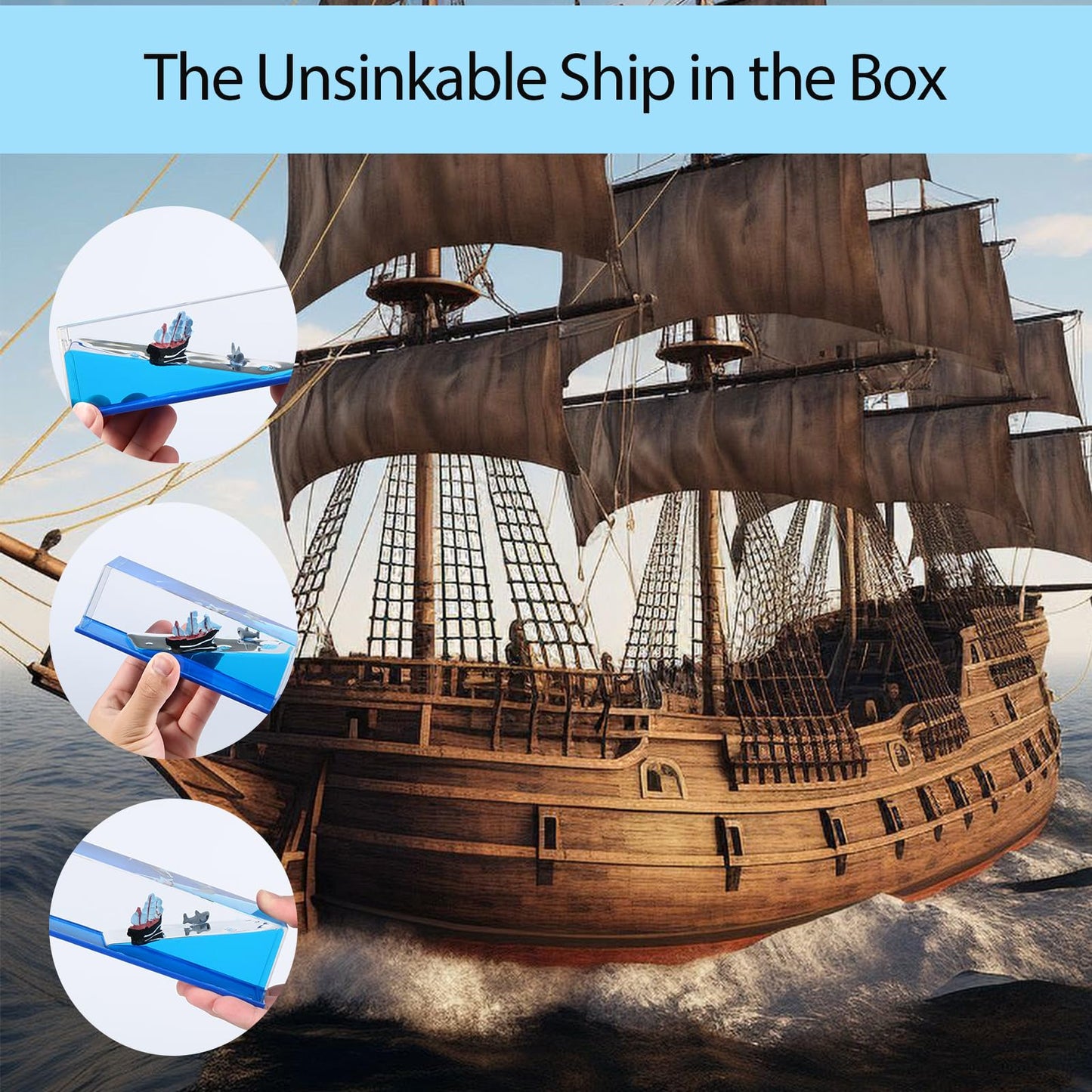 KHZSPP Unsinkable Boat in a Box Acrylic + Pure Water +Mineral Oil + Resin 15.2x5.3x5.2cm for Home Decoration Office Decoration Desk Bookshelf Car Display(Ship+Xiaoyu)