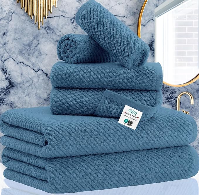 VOOVA & MOVAS Blue Towels Bathroom Sets, 100% Cotton | Lightweight | Soft |