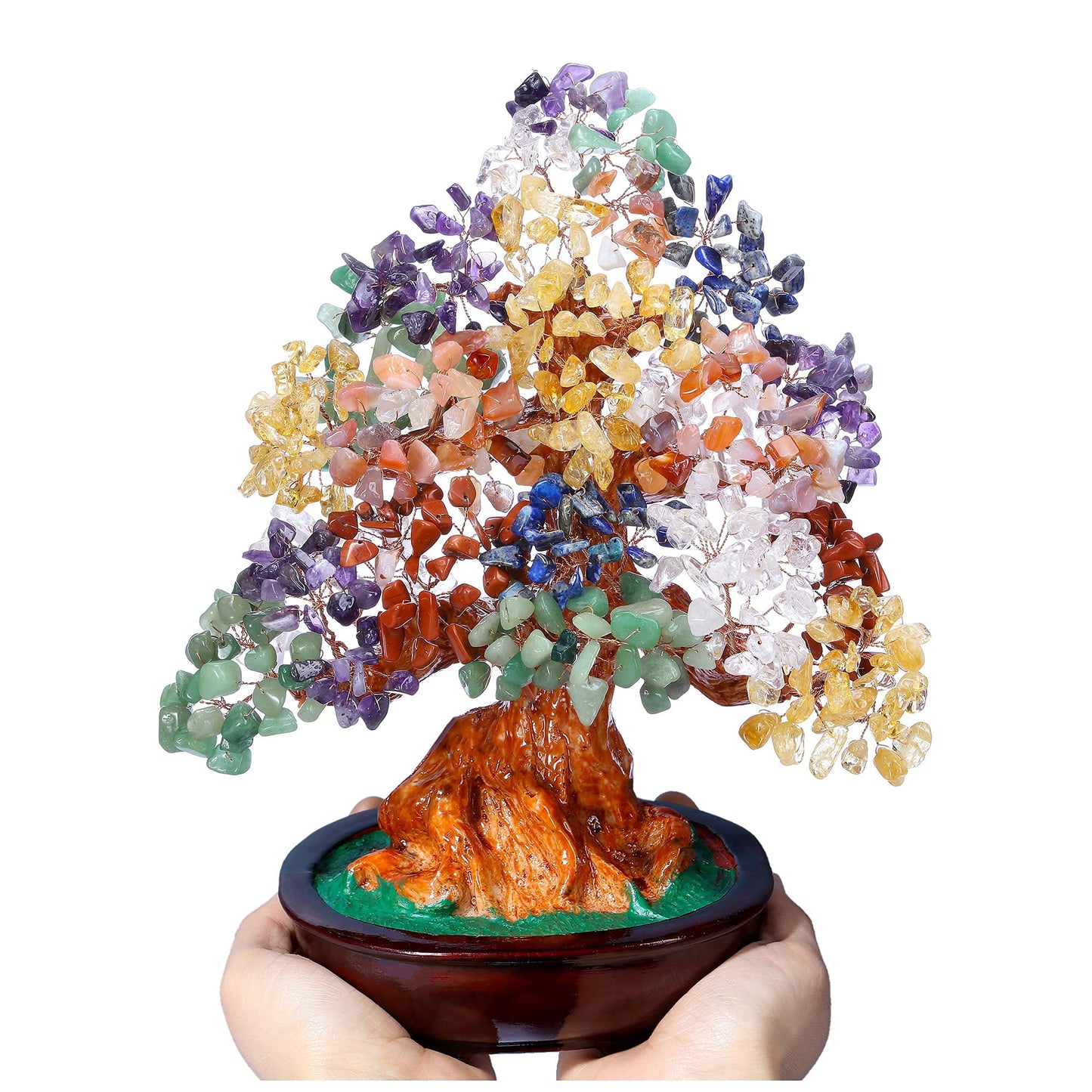 Jovivi Large Feng Shui Natural 7 Chakra Healing Crystal Money Tree Resin Base Bonsai Style Decoration for Wealth and Luck 9.5 Inches