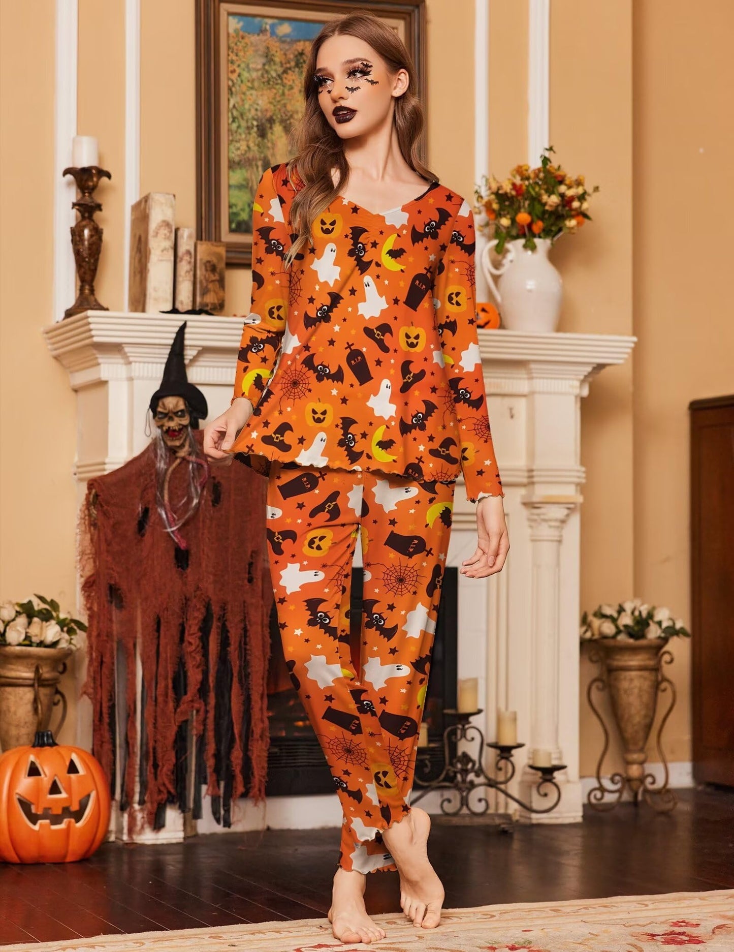 Ekouaer Womens Pajama Sets V Neck Loungewear Long Sleeve Pj Sets 2 Piece Lounge Sets for Women Soft Sleepwear for All Seasons