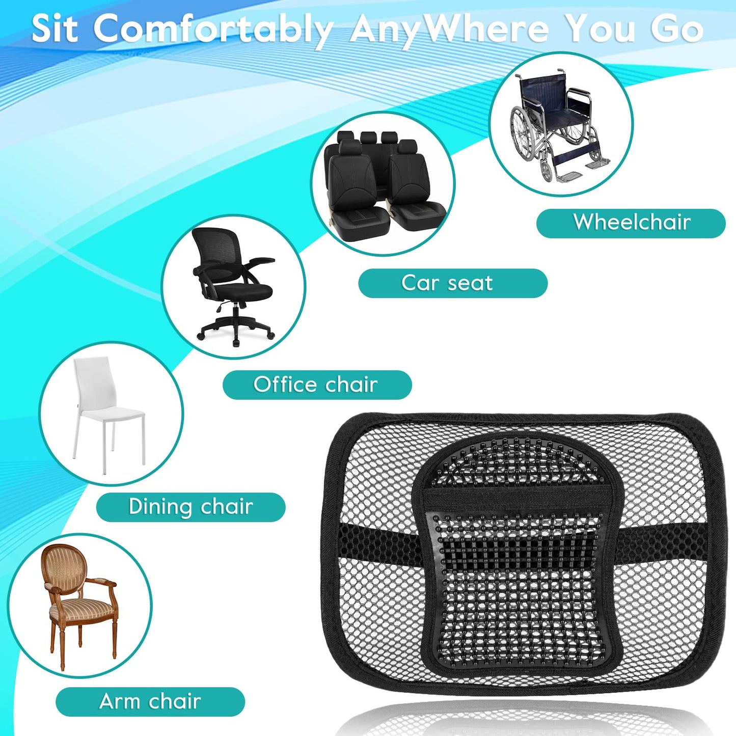 m zimoon Mesh Back Support, Mesh Lumbar Support Cushion Air Flow Chair Back Support with Elastic Strap Back Rest for Home Office Chair Car Seat Back Pain Relief