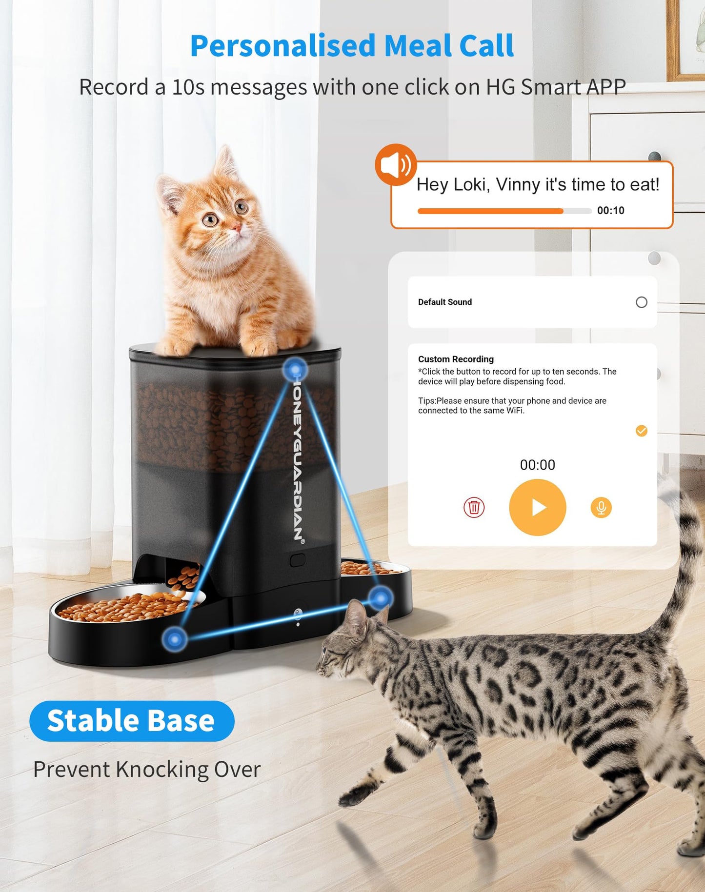 HoneyGuaridan Automatic Cat Feeder, 2.4G WiFi Smart Pet Feeder with APP Control for Remote Feeding, 3.5L Timed Cat Food Dispenser Programmable 1-6 Meals, for 2 Cats & Dogs