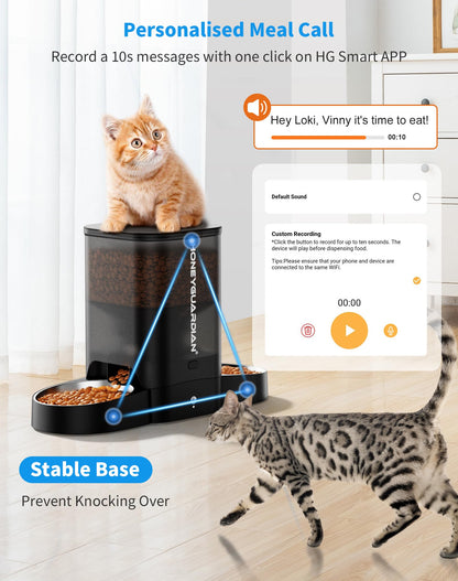 HoneyGuaridan Automatic Cat Feeder, 2.4G WiFi Smart Pet Feeder with APP Control for Remote Feeding, 3.5L Timed Cat Food Dispenser Programmable 1-6 Meals, for 2 Cats & Dogs