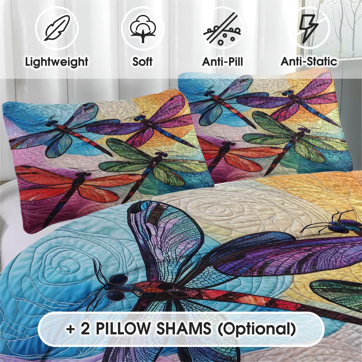 LUSHIS Patchwork Quilt Set, Patchwork Throw Bedspread Bed Sets - Animals Coverlet Sets All Season Soft Microfiber Lightweight Bedding Set (Dragonfly #3)