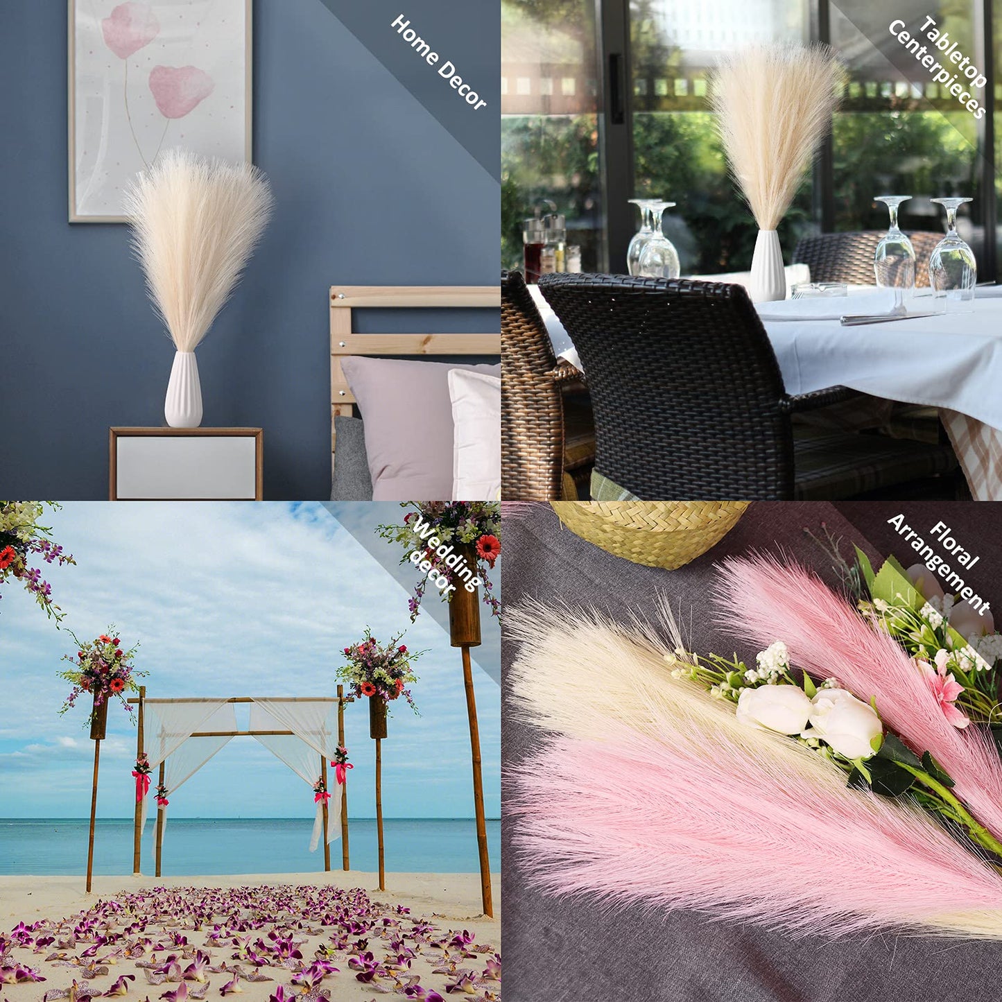 EVODIS Faux Pampas Grass, 18"/45cm Artificial Pampas Grass Fluffy 6 Stem pompous Grass Flower Arrangement for Boho Home Wedding Decoration(Grey)