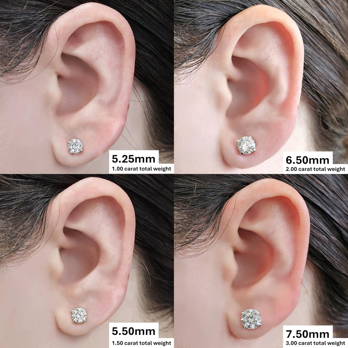 Central Diamond Center 14K Solid Gold Post & Sterling Silver Made with Swarovski 4 Prong CZ Stud Earrings - Yellow Gold Plated - 5.25mm - 1.00cttw
