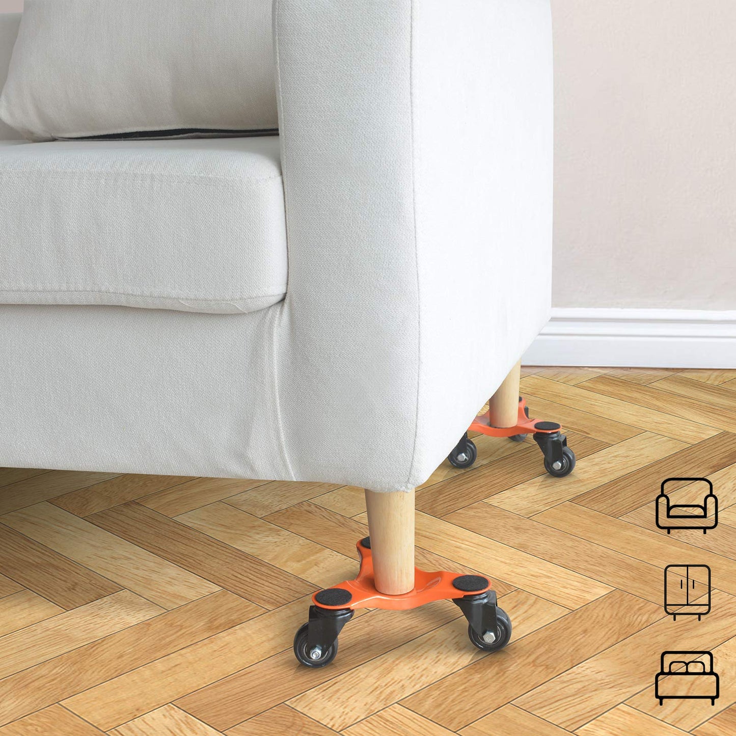 Ronlap 6-Inch Steel Tri-Dolly, 3-Wheel Furniture Mover's Dolly with Lifer, Heavy Furniture Moving Rollers, 200 KG Capacity 4 Pack (Orange)