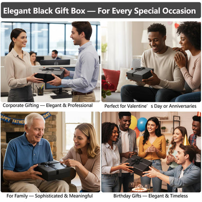 Giftilious Black Gift Box with Lids – A set of 4 Elegant Gift Boxes for Presents, Sturdy Nesting Design for Valentine's Day, Anniversaries, Birthday, Wedding, Ready to Gift – No Assembly Required
