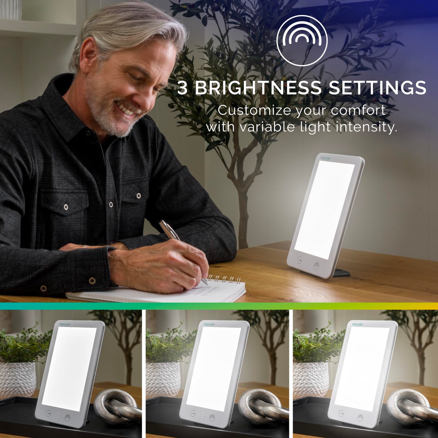 Verilux HappyLight Lumi Plus - Light Therapy Lamp with 10,000 Lux, UV-Free, LED Bright White Light with Adjustable Brightness, Countdown Timer, & Detachable Stand - Boost Mood, Sleep, and Focus