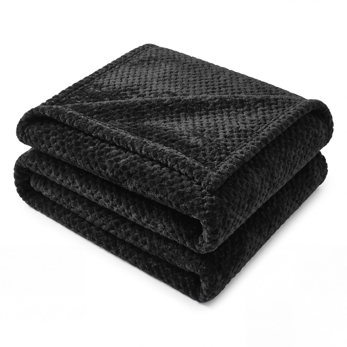 Superior Lily Pebbled Fluffy Fleece Blanket, Artisanal Popcorn Texture Soft Throw for Couch, Bed and Living Room Decor, Bedroom Essentials, Extra Cozy Fuzzy Warm Cover, Full Queen Size, Black
