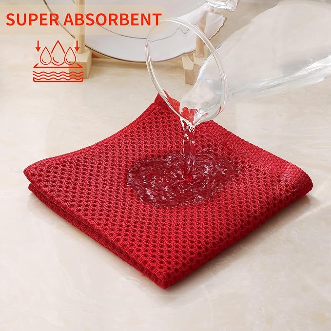 Kitinjoy 100% Cotton Kitchen Dish Cloths, 8 Pack Waffle Weave Ultra Soft