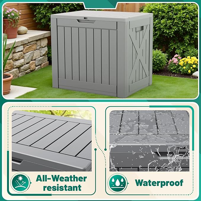 Devoko 40 Gallon Deck Box Outdoor Storage Box Waterproof for Patio, Large Outdoor Storage Bench Lockable for Outside (Gray, 40 Gallon)