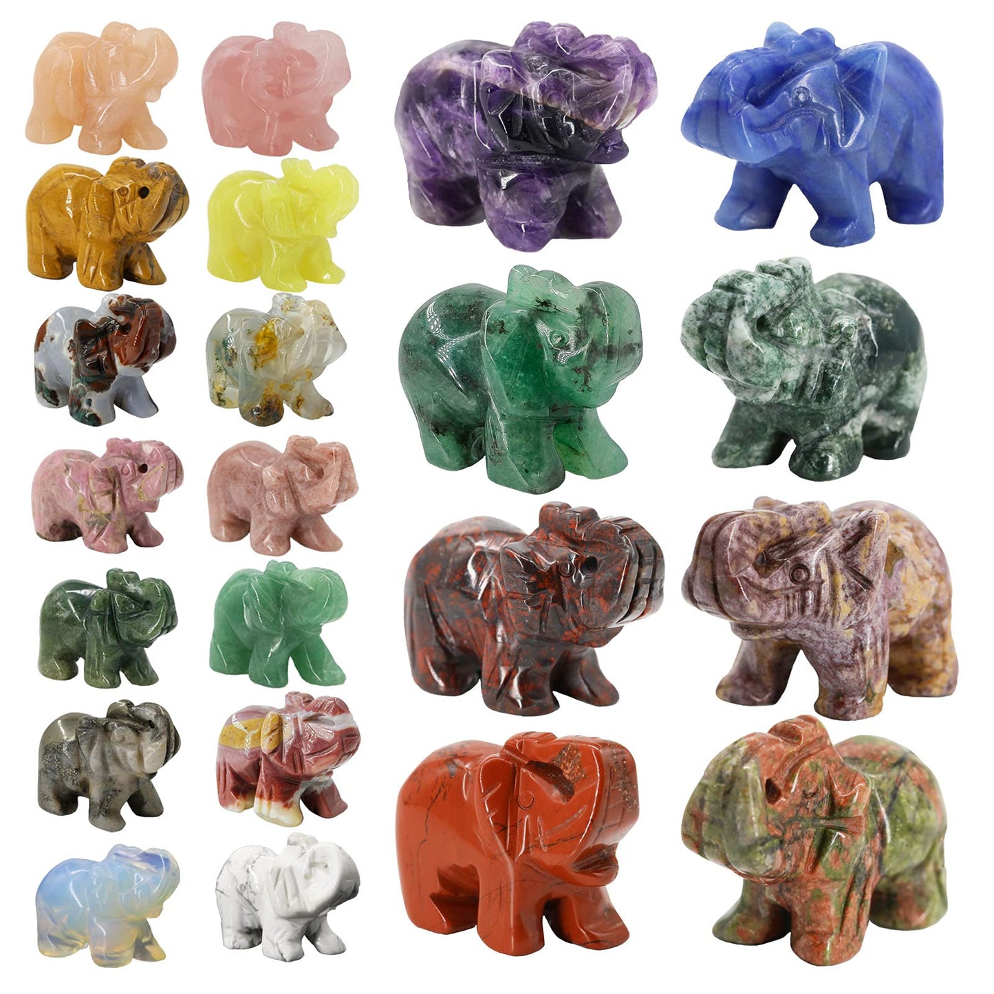 Wemeki Gemstone Elephant Figurines Mix 6PCS, Hand Carved Statue Healing Crystal Guardian Stones for Home Decorations 1.5''