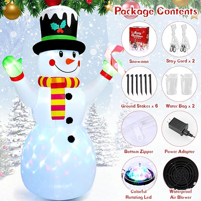 FRAMICS 7 FT Christmas Inflatable Outdoor Decoration,Snowman Christmas Inflatable Blow Up Christmas Decorations Outdoor with Built-in Colorful Rotating LEDs for Holiday Indoor Outdoor Garden