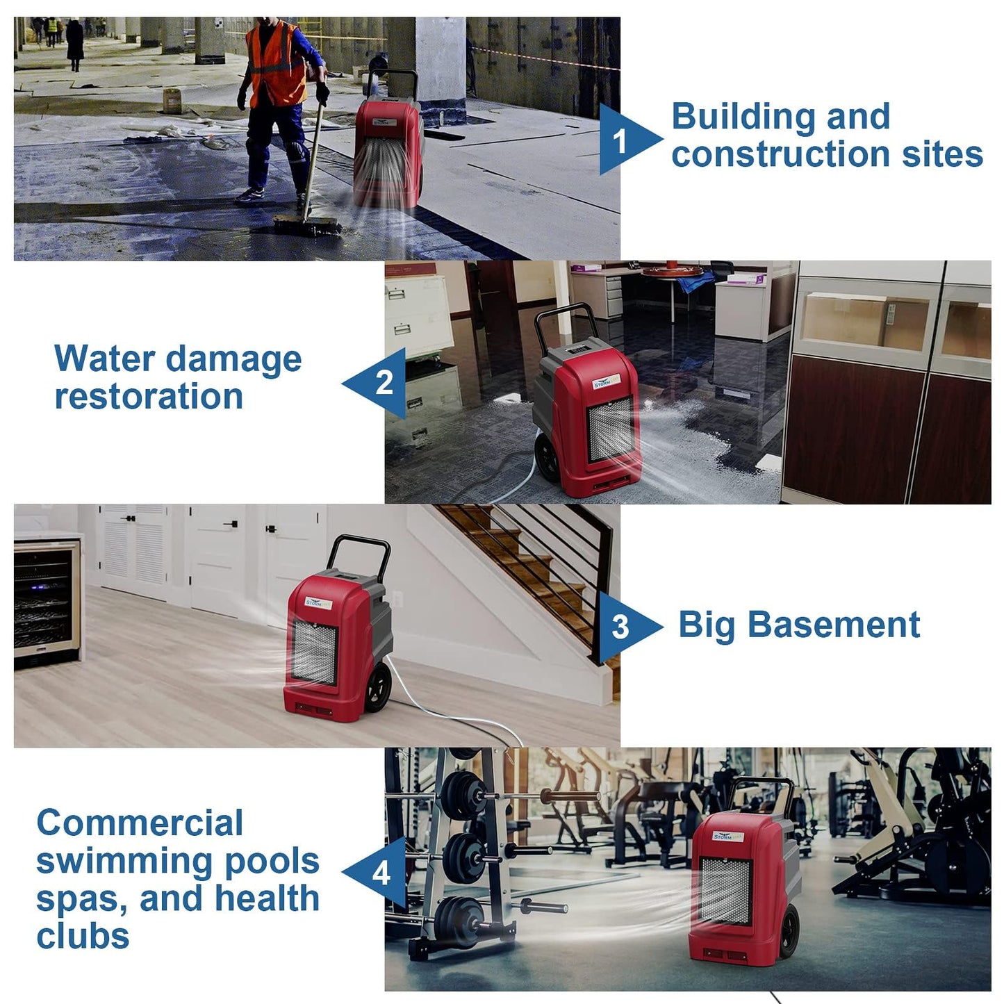 ALORAIR 180 PPD Commercial Dehumidifier with Pump, LGR Technology, Heavy-duty for Water Damage Restoration, Flood Cleanup and Basements, 6-Year Warranty, Storm Pro (Red)