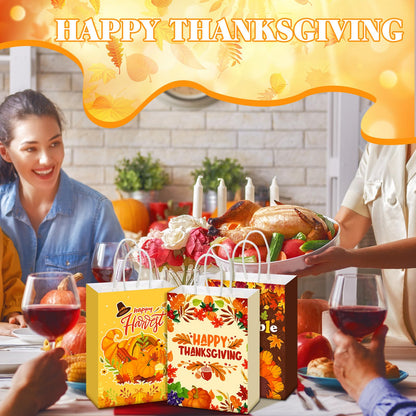 Qeeenar 36 Pcs Thanksgiving Gift Bags Fall Turkey Party Favors Pumpkin Turkey Goodie Candy Paper Bags with Handles Autumn Harvest Treat Pouch for Thanksgiving Party Decorations Supplies