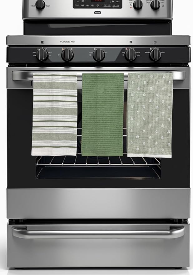 Sage Green White Kitchen Hand Dish Towels: Oversized 28" x 16", 100% Cotton