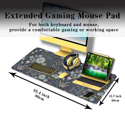 Samgula Office Desk Pads Floral Pattern Jumbo Mouse Pad Gaming Mousepad Large Mouse Pads The Desk Mat Non-Slip Rubber Base Waterproof with Stitched Edges 35.4 X 15.7 for Game Office,