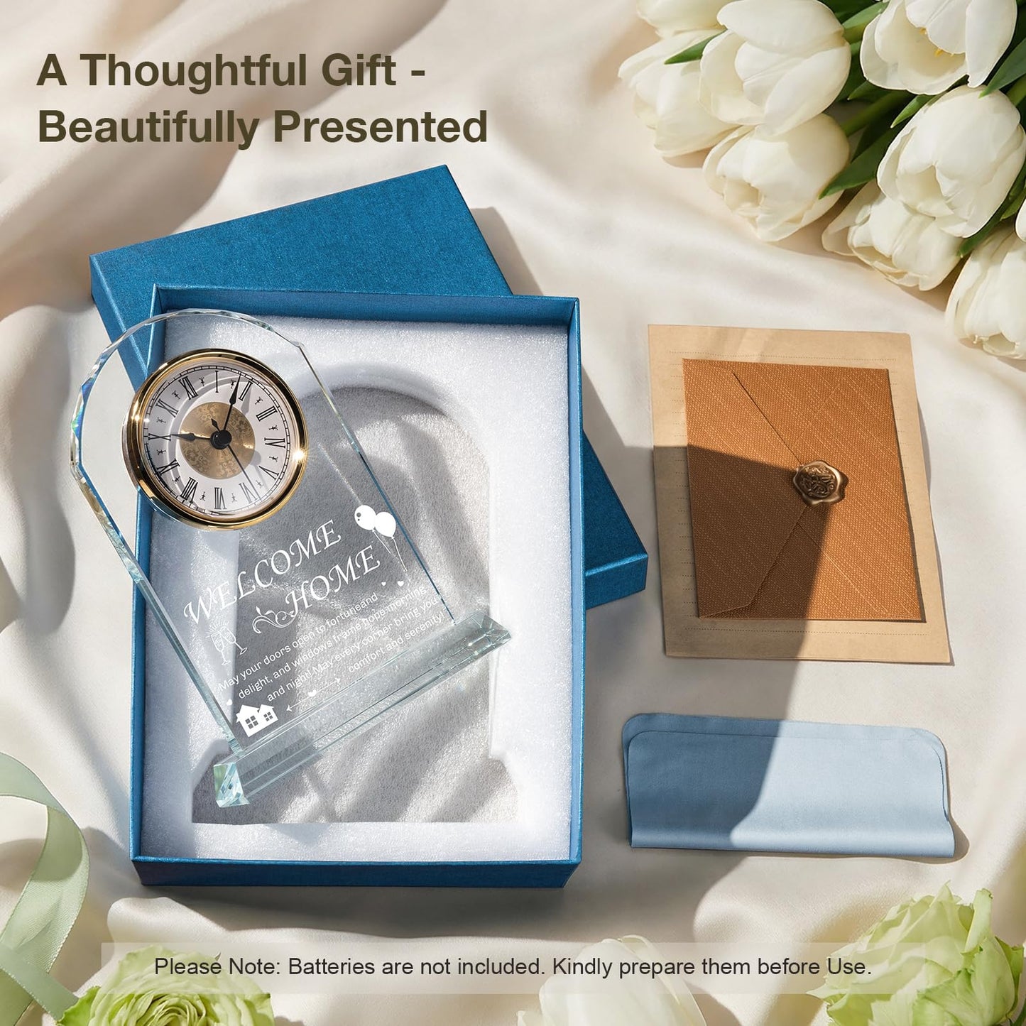 Tempospark House Warming Gifts New Home Decor,Housewarming Gift Ideas for Women Men, Crystal Desk Clock for Family, Friends, Colleagues or Neighbor(Glass Base)