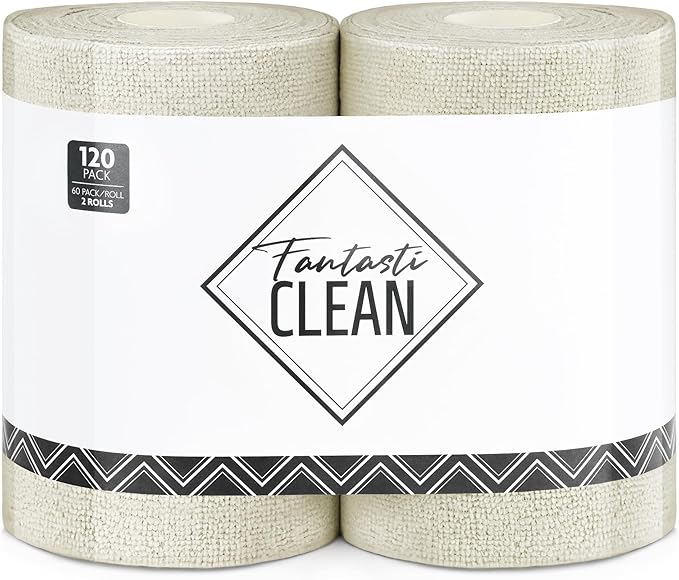 Fantasticlean Microfiber Cleaning Cloth Roll 2 Rolls 120 Pack, Tear Away