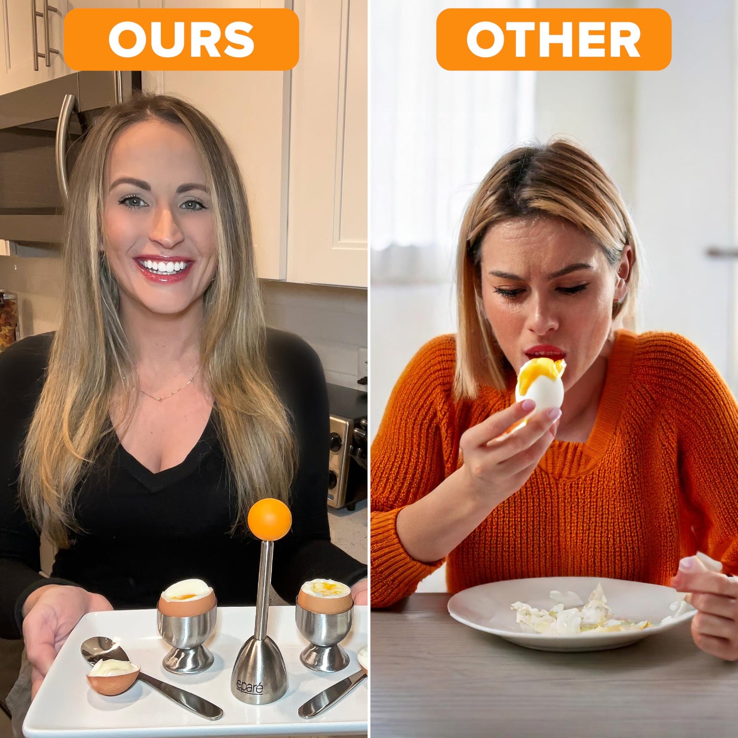 Eparé Egg Topper Cutter & Electric Salt and Pepper Grinder Mill - Egg Cups & Holder for Soft Boiled Eggs & Battery Operated Ceramic Burr Pepper Grinder Refillable
