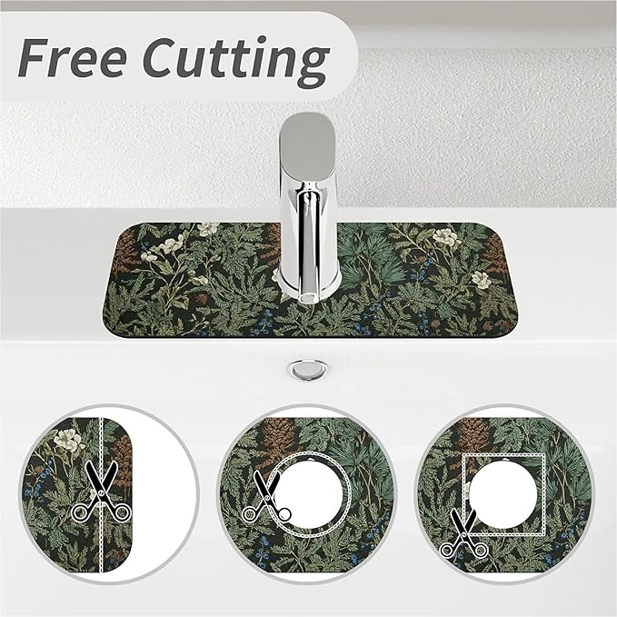 Kitchen Sink Splash Guard，Dark green forest Faucet Mat Sink Gadgets-Super