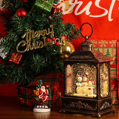 GenSwin Musical Snowman Snow Globe Lantern with 6 Hour Timer, Battery Operated & USB Powered Singing Spinning Water Glittering Snow Globe Lantern Christmas Home Decoration Gift(9.6”,3 AA)