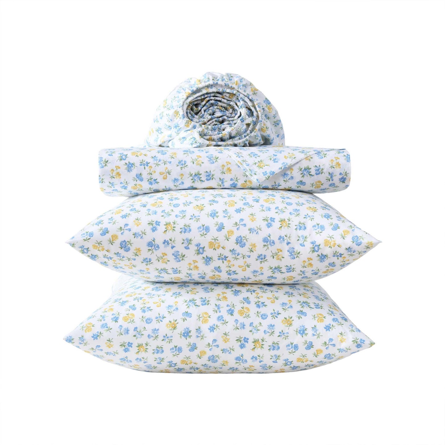 Laura Ashley - King Sheet Set, Crisp & Cool Cotton Percale Bedding for Year Round Comfort, Deep Pocket, Bed Sheets with Matching Pillowcases (Ditsy Doodle Blue)