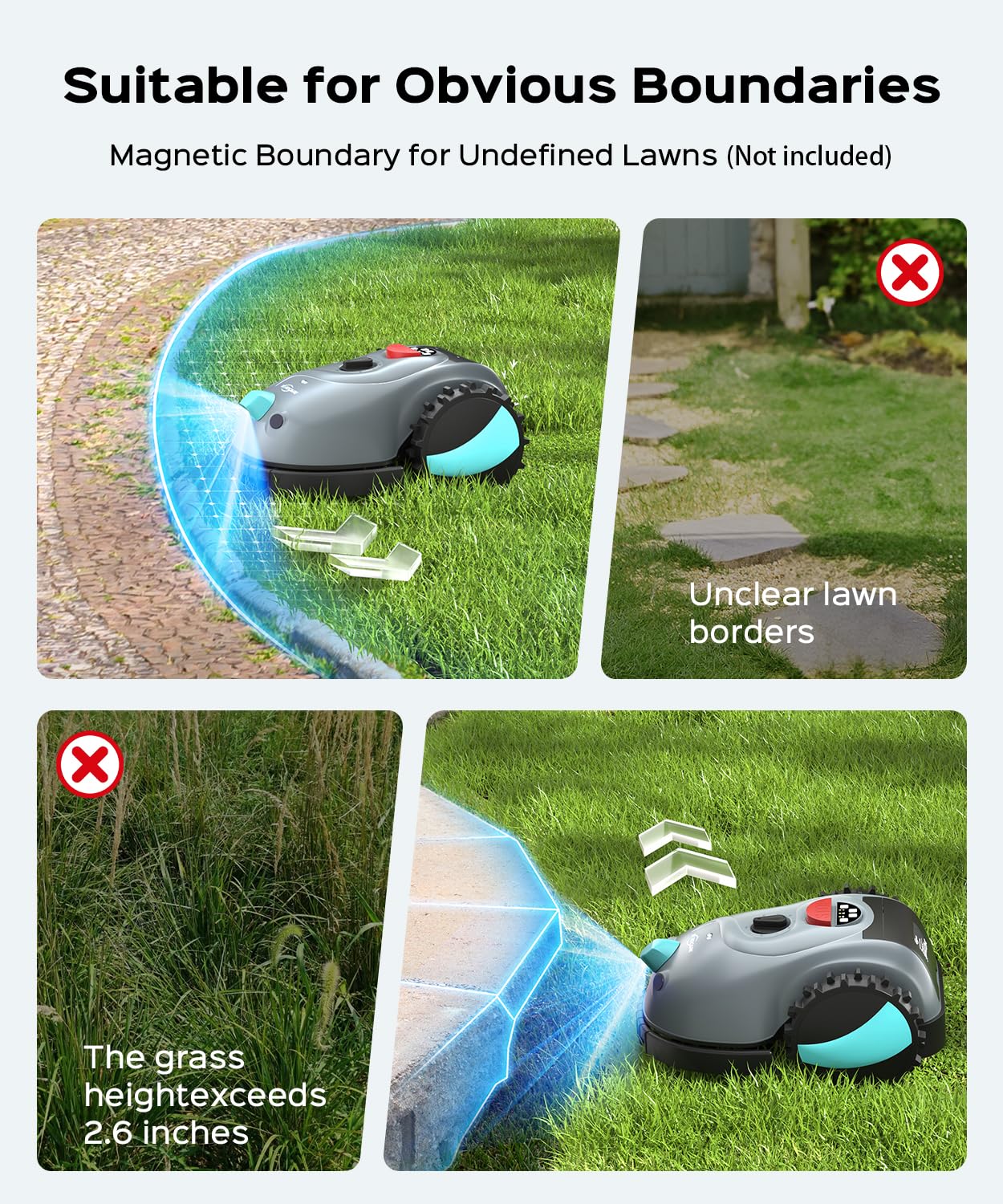 YARDCARE V100 Robotic Lawn Mower with Vision Navigation, Spot Spiral Mowing, Obstacle Avoidance, Adjustable Cutting Height, Low Noise, Ideal for Small Lawns