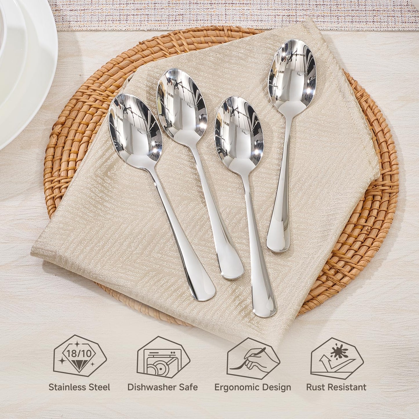 HIKAA 24-Piece Dinner Spoons Set, 8-Inch 18/10 Stainless Steel Spoons, Mirror Polished Dishwasher Safe Table Spoons for Home, Restaurant, Party
