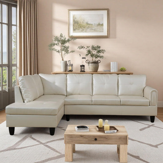 NicBex Leather Couches for Living Room, 2-Piece 97" L-Shaped Sectional Couch with Movable Chaise, Modern Sofa Living Room Set for Apartment, Office & Bedroom, Pearl White