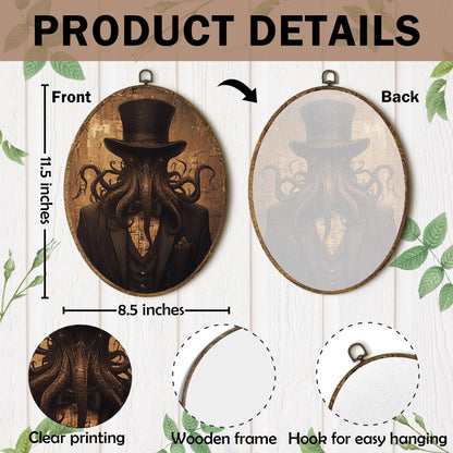 laveliabel Gothic Cthulhu Oval Canvas Art Wall Decor, Dark Academia Halloween Cthulhu Framed Canvas Prints, Moody Gothic Animal Oval Hanging Wall Decor for Home Living Room Bedroom, 8.5x11.5 Inches