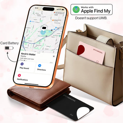 SPOTMINDERS Apple MFi Certified Wallet Tracker 2-Pack Black & Pink (iOS Only) Gifts for Mom 0.07in Works with Apple Find My Rechargeable Tracking Card Slim Item Finder for Mother's Day or Anniversary