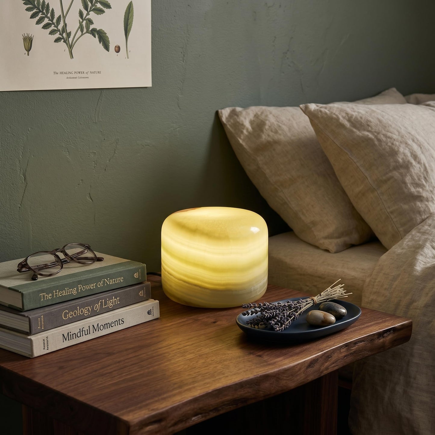 Lierlava Natural Marble Lamp, Cordless Rechargeable Marble Tap Light, 3-Way Dimmable Ambient Stone Glow Lamp, Portable Zen Decor Gift for Bedroom Desk Shelf (Granite with a Jade-Like Texture)