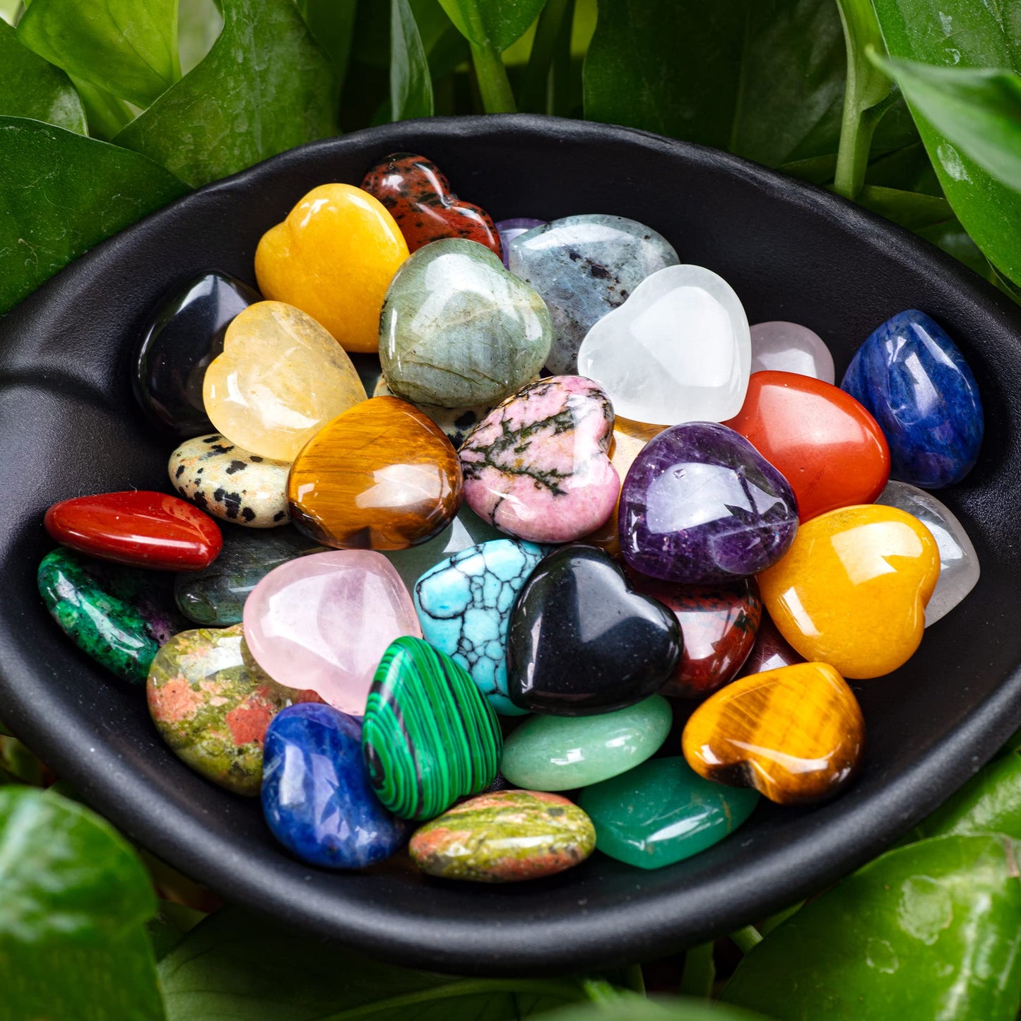 20PCS Natural Heart Crystals Love Shaped Pocket Polished Stones Heart Healing Crystal Stones for Gifts Chakra Reiki Yoga Meditation Relief Anxiety Stress(Assorted)
