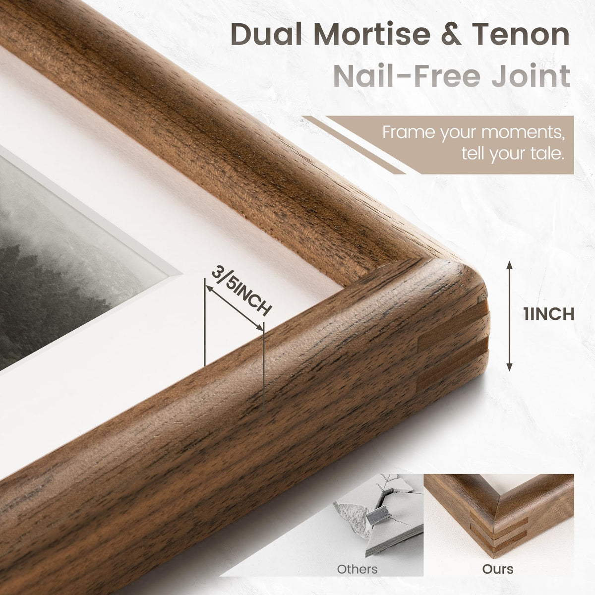 Venusmiles 11x14 Picture Frame, Natural Solid USA-Sourced Walnut Wood Photo Frames with HD Tempered Glass, Handcrafted Rounded Edge Wooden Frame Matted to 8x10, Gallery Wall Art Mount Display