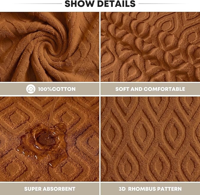 Artoid Mode 2 Pcs Caramel 3D Diamond Grid Jacquard Hand Towels